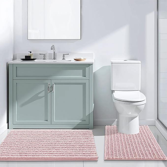 Arotive Luxury Chenille Bathroom Rug Mat, Extra Soft Thick Absorbent Shaggy Bath Rugs, Non-Slip Machine Wash Dry, Plush Bath Mats for Bathroom, Shower and Tub, 47x24, Dirty Pink