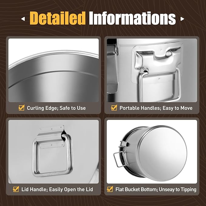1115 OZ Stainless Steel Canister Rice Cereal Grain Storage Containers with Lid Airtight Coffee Bean Storage Milk Flour Sugar Food Storage for Home Bar Restaurant (33L/1115 OZ)