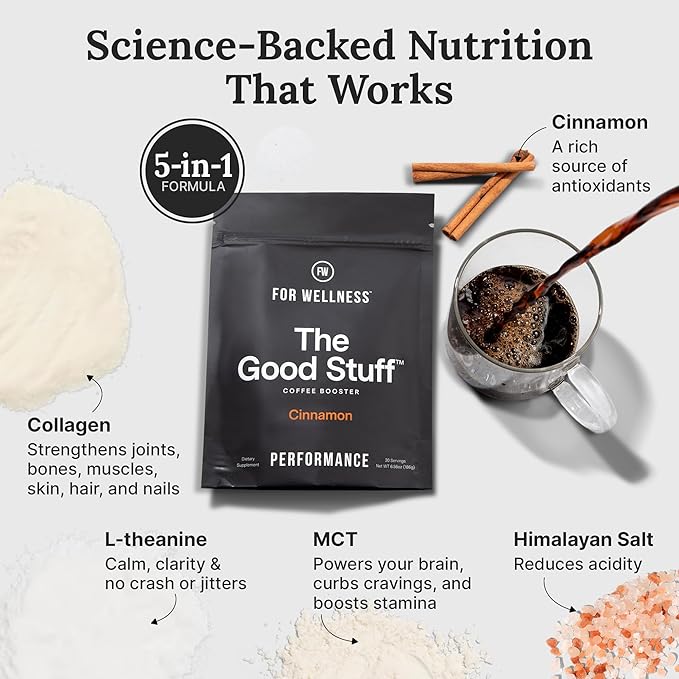 For Wellness The Good Stuff Performance – Coffee Booster | Collagen + MCT Powder Supplement with L-Theanine and Antioxidants for Jitter-Free Energy & Stamina | Non-Dairy, Keto-Friendly, 30 Servings