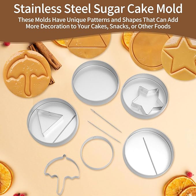 4 Set Korean Dalgona Cookie Kit, Sugar Game Cookie Set with Stainless Steel Round, Star, Umbrella, Triangle Cookie Cutters for DIY Baking & Home Party