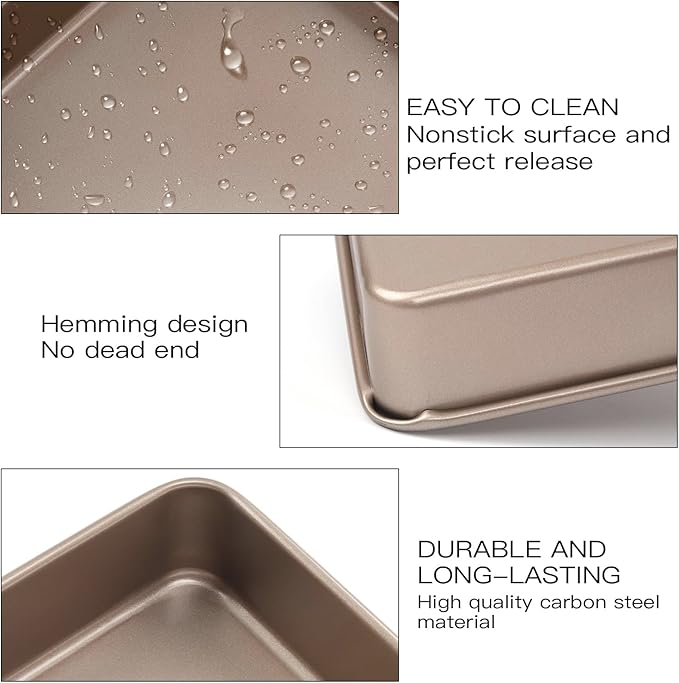 3 Pack Baking Sheet Pans, Deep Size Baking Pan Nonstick Cookie Sheet Brownie Cake Pan Bread Pan Toaster Oven Tray Bakeware (8.6 x 6.6 x 1.7'',11 x 9 x 2",12.7 x 10.6 x 2.4'')
