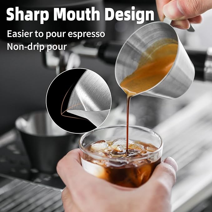 MHW-3BOMBER Espresso Shot Cups with Handle Espresso Measuring Cup Dishwasher Safe 4Pcs Stainless Steel Pouring Cup for Tomato Sauce|Steak Sauce|Dessert|Beverage (Matte Glossy) G7000-OS