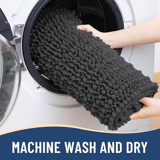 Arotive Luxury Chenille Bathroom Rug Mat, Extra Soft Thick Absorbent Shaggy Bath Rugs, Non-Slip Machine Wash Dry, Plush Bath Mats for Bathroom, Shower and Tub, 30x17, Dark Grey