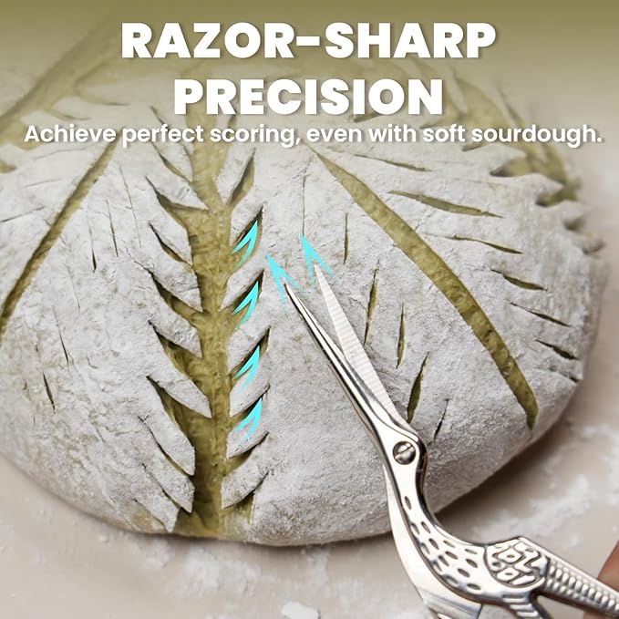 JACYAO'S Bread Scoring Tool Kit, Bread Lame and Dough Scissors Made From Food Grade Stainless Steel, Sourdough Scoring Tool Kit with 100 Inches Cotton Twine, 10 Razor Blades and Metal Storage Box