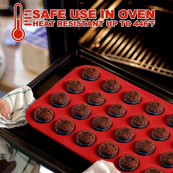 Anaeat Silicone Muffin Pan set- Mini 24 Cups Cupcake Tray, Non-Stick Silicone Baking Molds for Making Muffin Cakes, Cupcake, Chocolate, Bread,Tart and Desserts, Just Pop Out (2 Pack)