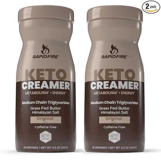 Rapid Fire Keto Creamer, Coffee Creamer with Grass Fed Butter, MCT Oil, Himalayan Pink Salt, Delicious Original Flavor, Energy Support, 2 Pack, 40 Servings