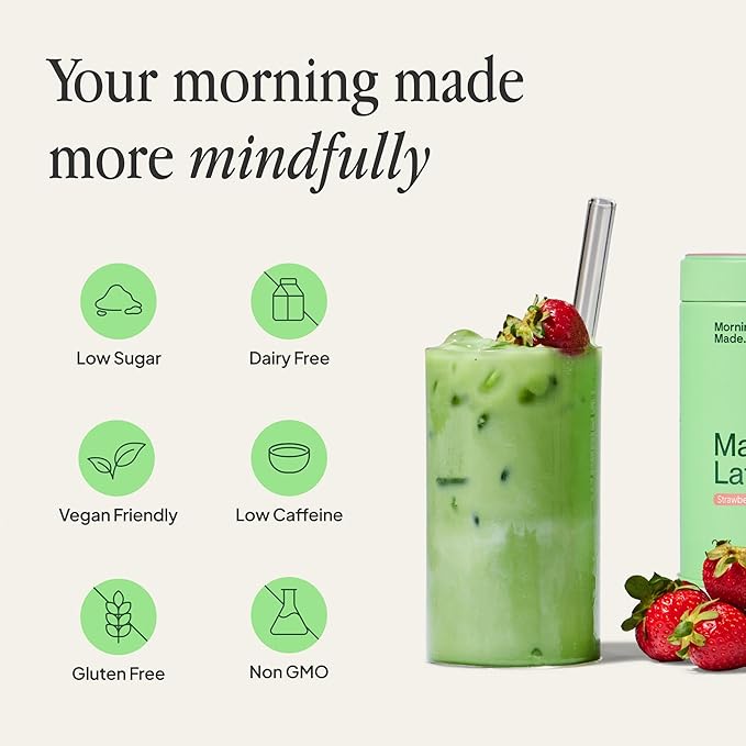 Morning Made Strawberry Flavoured Ceremonial Grade Matcha Powder | 8.46oz (240g) Resealable Tin | 60 Servings Premium Japanese Green Tea | Sweetened with Organic Sugar | Rich in Antioxidants & Energy Boosting