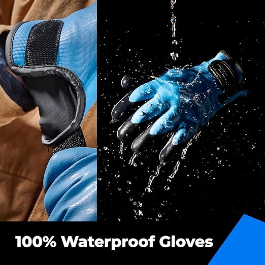 toolant 100% Waterproof Gloves Bulk Pack, 3 Pairs, Winter Work Gloves for Extreme Cold, Touchsreen, Warm Gloves for Freezer, Fishing and Gardening, with Grip, Blue, X-Large