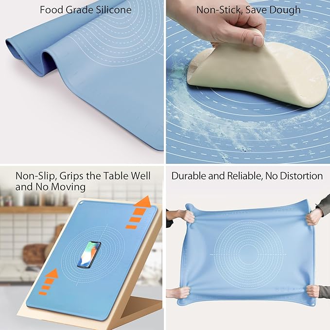 24"X16" Silicone Baking Mat Extra Large Non-stick Pastry Mat with High Edge, Dough Rolling Board for Pastry, Macarons, Pies, Bread, Cookies, Pizza, Fondant, Pasta, Food Grade Silicone Baking Supplies