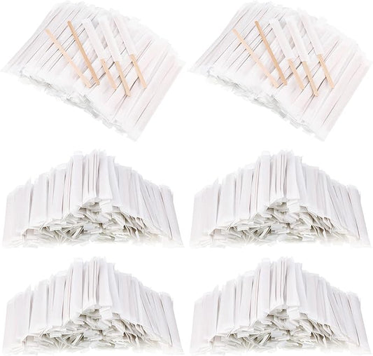 2000 Pcs Individually Wrapped Wooden Coffee Stirrers, Disposable Coffee Stir Sticks Round End Sticks Bulk Wood Stirrers for Cocktail Hot Drinks Restaurant Bar Home Office (5.5 Inch)
