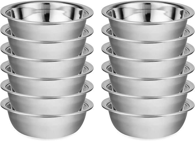 12 Pack 11 x 3 Inch Stainless Steel Mixing Bowls for Bulk Food Prep with Nesting Design for Hotel Restaurant and Home Kitchen Cooking in Silver