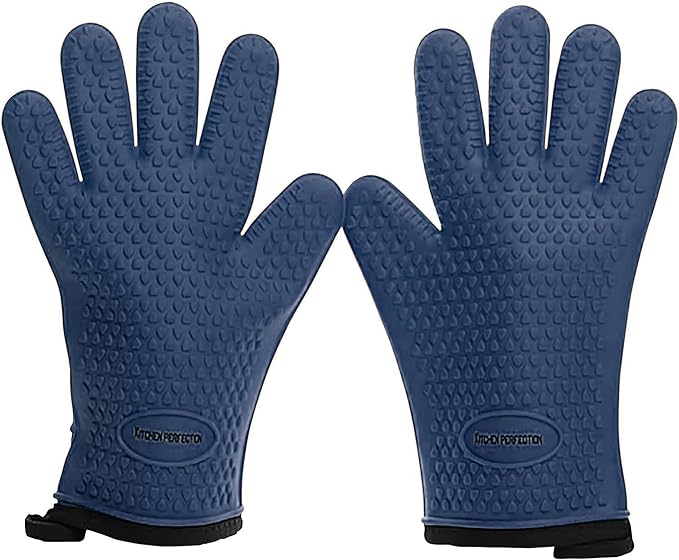 Kitchen perfection XL Silicone Smoker Oven Gloves-Extreme Heat Resistant BBQ Gloves-Handle Hot Food Right on Your Grill Fryer&Pit|Waterproof Grilling Cooking Baking Mitts|Superior Value Set+3 Bonuses