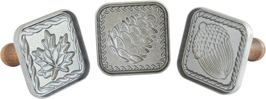 Nordic Ware Springerle Cookie Stamps, Set of 3, with Wood Handles