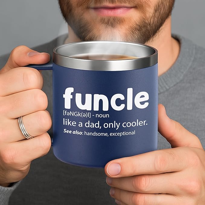 Gossby 14oz FUNCLE Tumbler Mug - Funny Uncle Gift from Niece, Nephew, Kids - Father's Day, Christmas, Birthday Gift for Uncle - Travel Insulated Coffee Cup with Lid, Straw