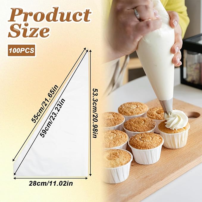 24 Inch Extra Large Piping Bags Disposable 100 Pack Clear Thickened Pastry Bags Icing Bags Frosting Piping Bags Cake Decorating Bags for Dessert, Pastry, Cookies, Cupcake Decorating