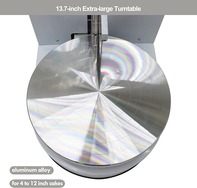 TECHTONGDA Cake Decorating Coating Machine Cream Spreading Automatic Frosting Turntable with Graduated Scraper 60-320RPM Rotating Speed for 4-12inch Cakes White