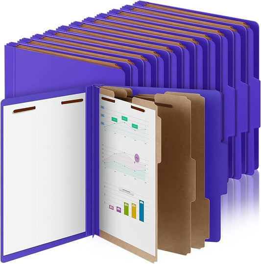 24 Pcs Classification Folders Letter Size, Back to School Supply for Teacher, Student, 3 Dividers Pressboard File Folder Bulk with 2 Fasteners, 3.5 Inch Expanding File Organizer (Purple)
