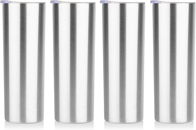 HASLE OUTFITTERS 20 oz Skinny Tumblers Bulk Set, Stainless Steel Insulated Slim Tumblers with Lids, Reusable Double Wall Travel Coffee Mugs, Durable Powder Coated Travel Water Cups (4)