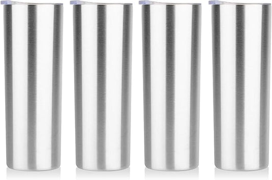 HASLE OUTFITTERS 20 oz Skinny Tumblers Bulk Set, Stainless Steel Insulated Slim Tumblers with Lids, Reusable Double Wall Travel Coffee Mugs, Durable Powder Coated Travel Water Cups (4)