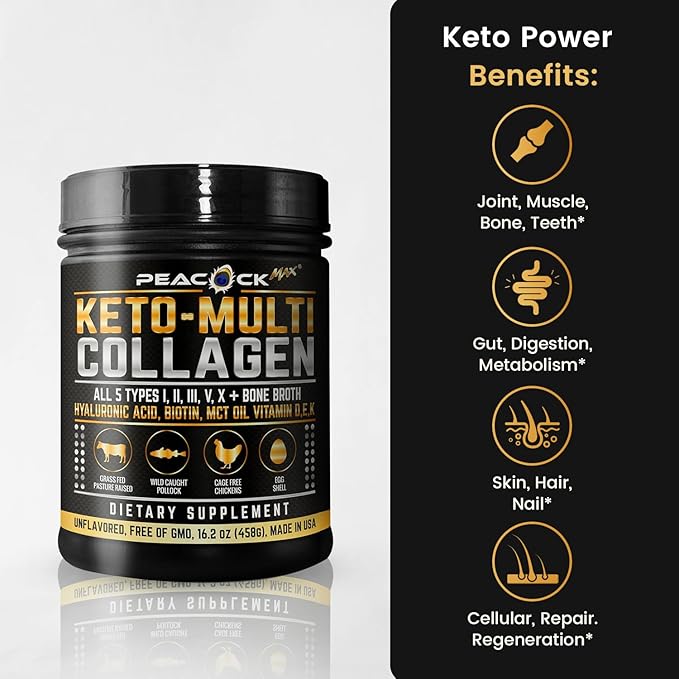 Multi Collagen Protein Powder 16.2 oz (Pack of 12) | 5 Types with Bone Broth, Hydrolyzed Peptides, Biotin & MCT Oil, Unflavored, Supports Skin, Hair, Nails, Joints & Gut Health