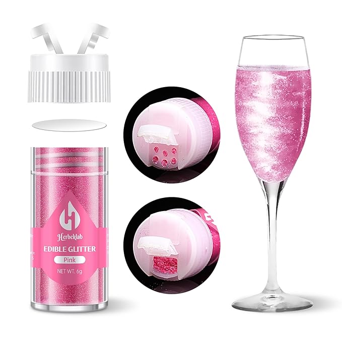 Pink Edible Glitter for Cocktails Luster Dust Edible Pink Drink Glitter Food Grade Shimmer Powder for Cakes Beverage Chocolate, 6g