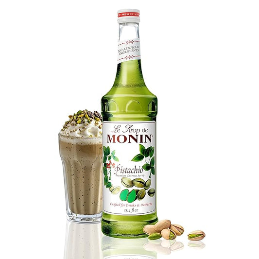 Monin - Pistachio Syrup, Rich and Roasted Pistachio Flavor, Great for Lattes, Mochas, and Dessert Cocktails, Non-GMO, Gluten-Free (750 ml)