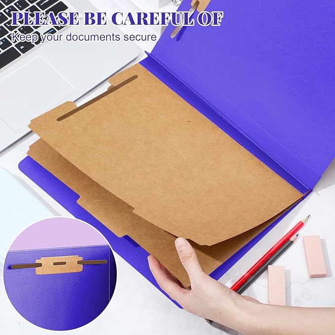 60 Pcs Classification Folders Letter Size, 2 Divider Pressboard File Folders with 3. 5 Inch Expansion, 2 Prongs Fastener, Heavy Duty Office File Organizers for Teachers, Medical (Purple)