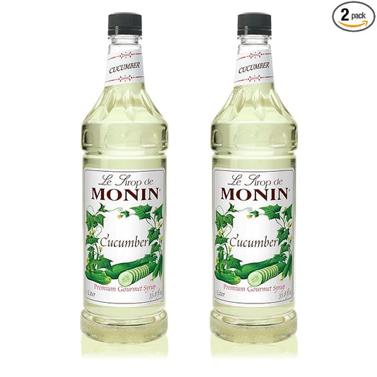 Monin - Cucumber Syrup, Refreshing Sweetness, Natural Flavors, Great for Mocktails, Cocktails, Lemonades, Teas, and Sodas, Non-GMO, Gluten-Free (1 Liter, 2-Pack)