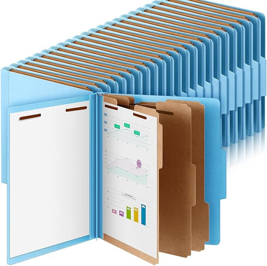 48 Pcs Classification Folders Letter Size, Back to School Supply for Teacher, Student, 3 Dividers Pressboard File Folder Bulk with 2 Fasteners, 3.5 Inch Expanding File Organizer (Blue)