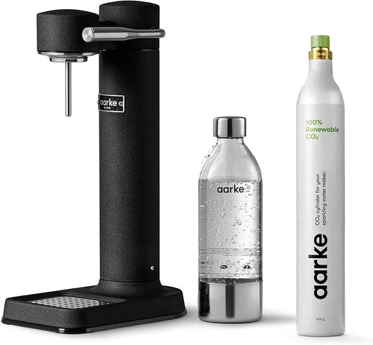 Aarke Carbonator lll with CO2 Cylinder, Sparkling & Carbonation Water Machine, Stainless Steel with PET BPA-Free Reusable Bottle Volume 1L/34 fl oz (Matte Black)