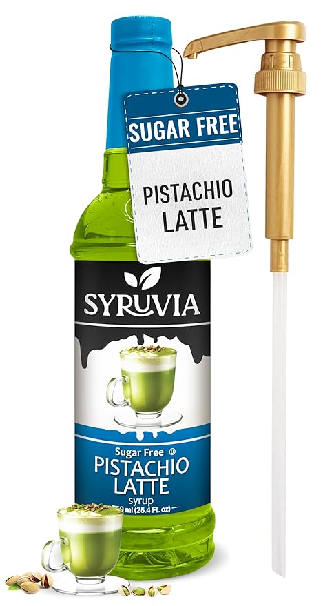 Syruvia Sugar Free Coffee Syrup, Pistachio Latte Flavored Syrup for Drinks, Lattes, and Desserts – 25.4 fl oz, With Pump