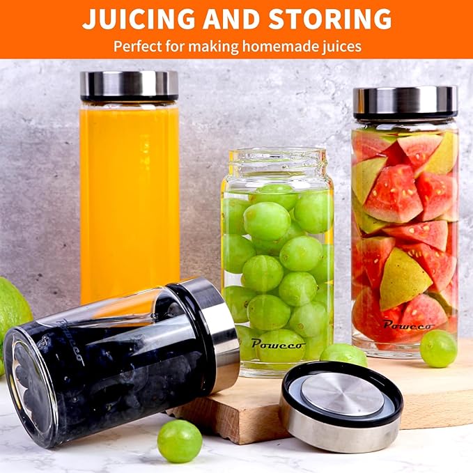 10oz Glass Juice & Water Bottles 6-Pack with Lids- Wide Mouth Reusable Borosilicate Glass- for Juicing, Smoothies, Protein Shakes, Blender & Shaker Bottle- Refillable & Dishwasher Safe(10 oz/300ml)