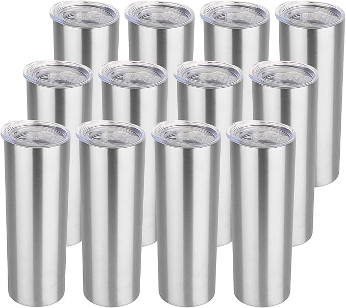 HASLE OUTFITTERS 20 oz Skinny Tumblers Bulk Set, Stainless Steel Insulated Slim Tumblers with Lids, Reusable Double Wall Travel Coffee Mugs, Durable Powder Coated Travel Water Cups(12)