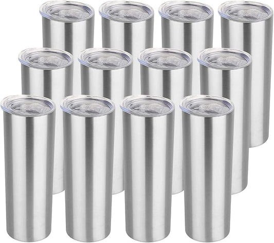 HASLE OUTFITTERS 20 oz Skinny Tumblers Bulk Set, Stainless Steel Insulated Slim Tumblers with Lids, Reusable Double Wall Travel Coffee Mugs, Durable Powder Coated Travel Water Cups(12)