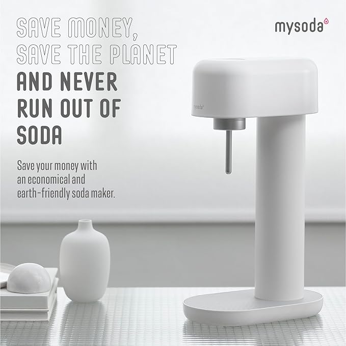 Mysoda Ruby 2 Sparkling Water Maker - Soda Streaming Machine Silent Carbonated Water Machine Robust Long-Lasting Aluminium Soda Maker 1L Water Bottle Without CO2 Cylinder - Colour White Soda Machine