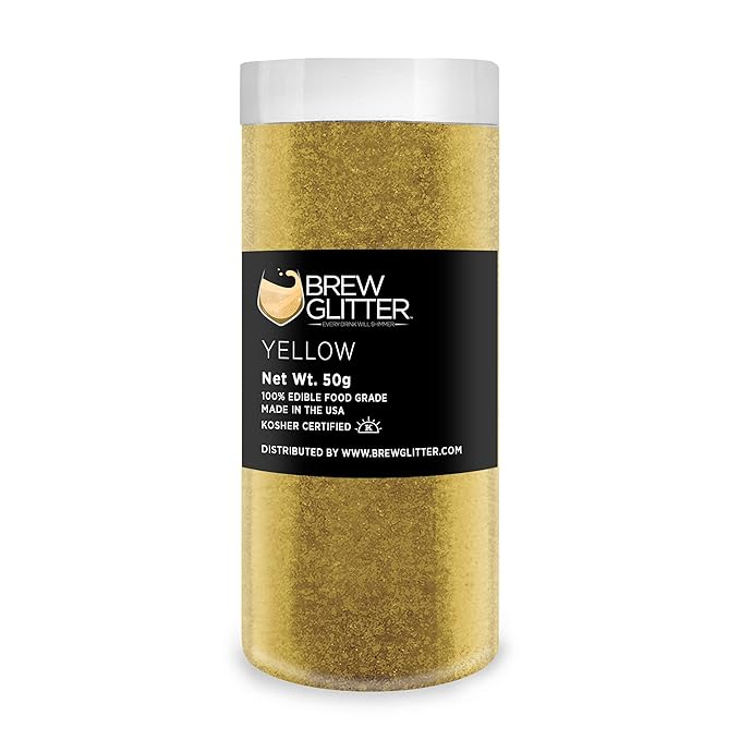 Yellow BREW GLITTER Edible Glitter For Drinks, Cocktails, Beer, Garnish Glitter & Beverages | KOSHER & HALAL Certified | 100% Edible & Food Grade | Vegan, Gluten, Nut Free (50g, Yellow)