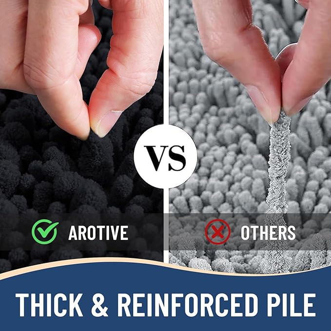 Arotive Luxury Chenille Bathroom Rug Mat, Extra Soft Thick Absorbent Shaggy Bath Rugs, Non-Slip Machine Wash Dry, Plush Bath Mats for Bathroom, Shower and Tub, 60x24, Black