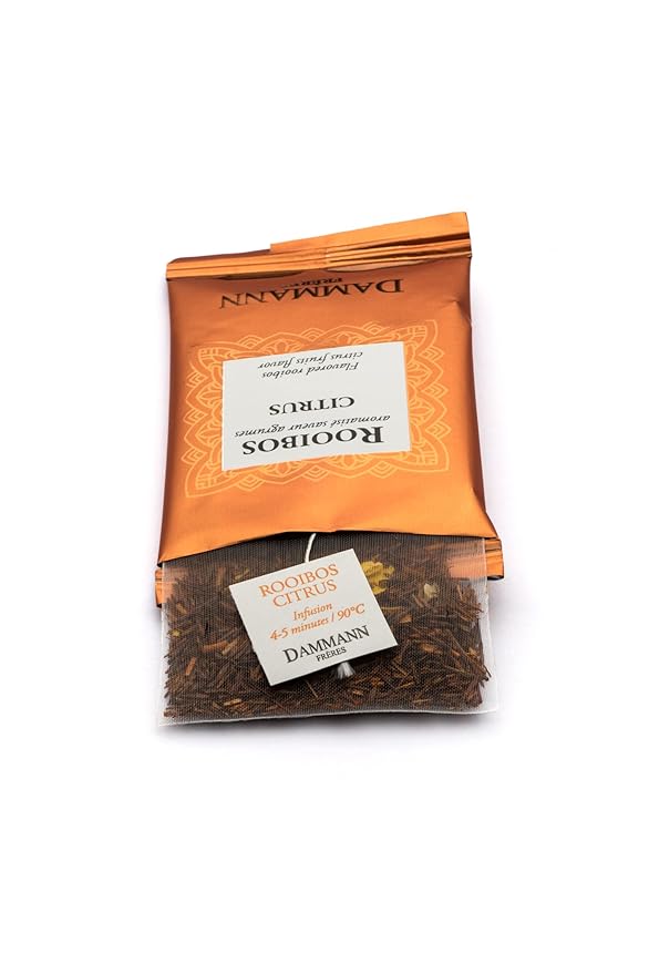 Dammann Freres Sachets, Rooibos Citrus Tea Bags, Premium Gourmet French Tea, Blend Lemon, Clementine, and Orange Flavors, Individually Wrapped, 24 Count (Single Pack)