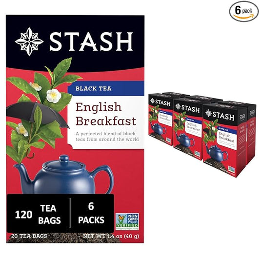 Stash Tea English Breakfast Black Tea - Caffeinated, Non-GMO Project Verified Premium Tea with No Artificial Ingredients, 20 Count (Pack of 6) - 120 Bags Total
