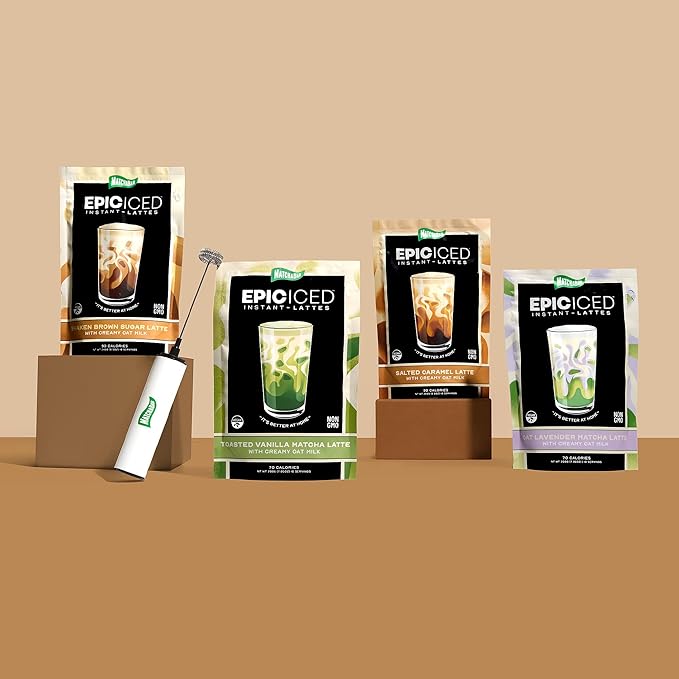 Matchabar Epic Iced Instant Latte Powder | Lavender Oat Matcha w/Oat Milk Base | Low Sugar, Non-Diary & Vegan Instant Iced Matcha Powder | Barista-Quality Creamy Latte Mix | 10 Servings