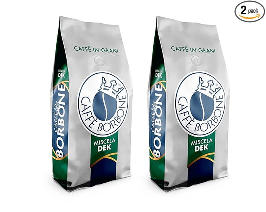 Caffe Borbone Whole Bean Coffee, Medium-Dark Roast DEK Blend, Decaffeinated Italian Coffee, 2.2 lb Bag (Pack of 2)