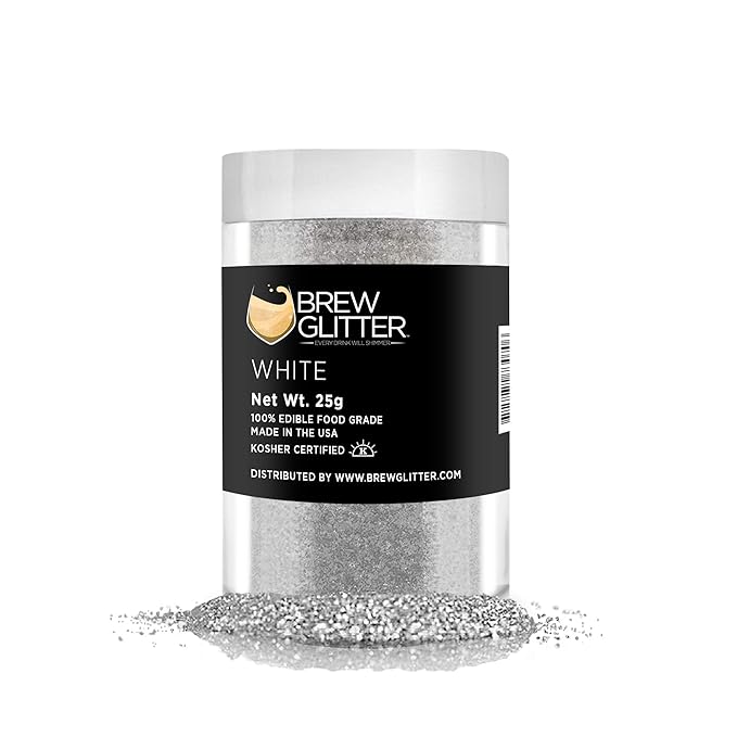 White BREW GLITTER Edible Glitter For Drinks, Cocktails, Beer, Garnish Glitter & Beverages | KOSHER & HALAL Certified | 100% Edible & Food Grade | Vegan, Gluten, Nut Free (25g, White)