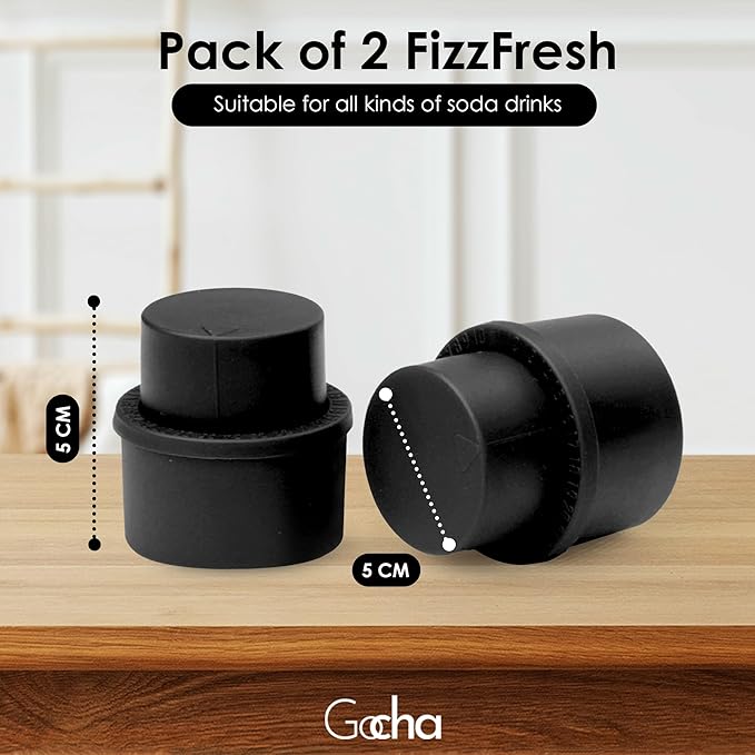 GOCHA | 2 PCS Vacuum Soda Bottle Stopper | Silicone Fizz Keeper | Carbonation Preserver for Soft Drinks & Beverages | Universal Leak-Proof Bottle Cap | (Black)