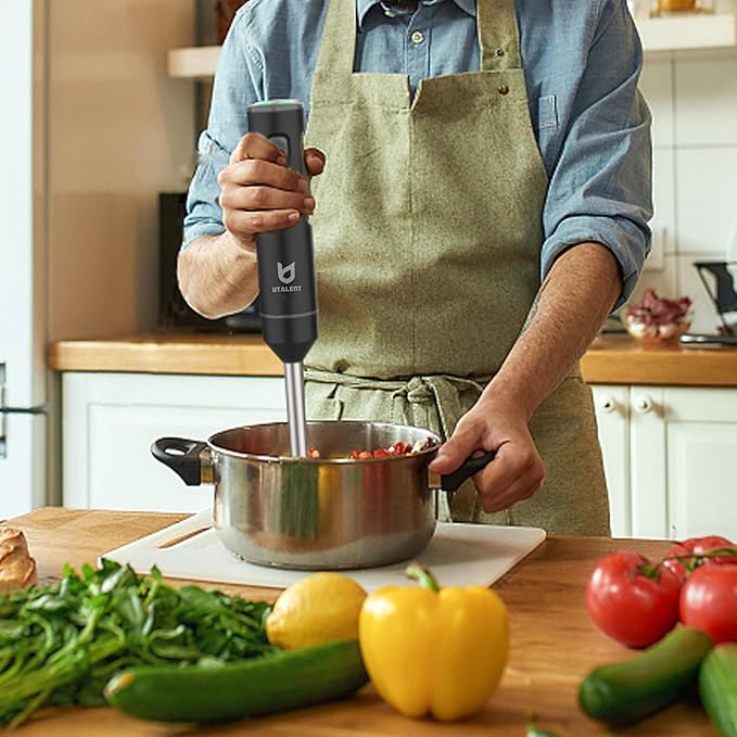Cordless Hand Blender, UTALENT Variable Speed Immersion Blender handheld Rechargeable, with USB-C Charging Cable, Egg Whisk, for Smoothies, Milkshakes, Hummus and Soups – Black