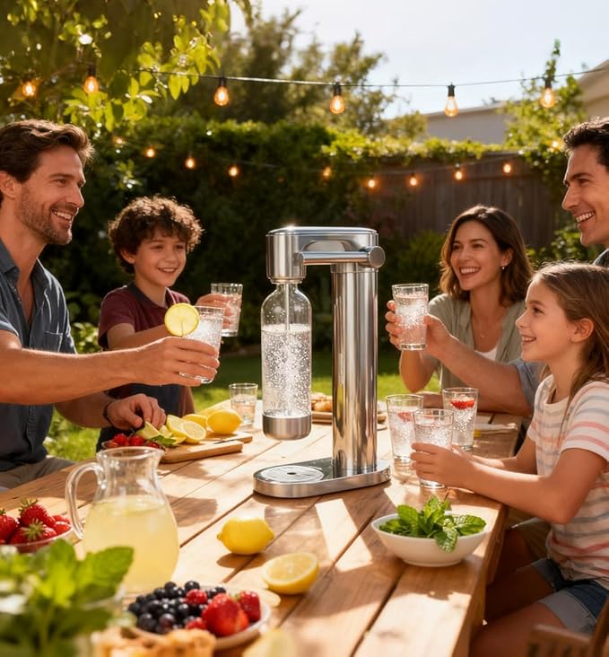 Manual Soda Maker Sparkling Water Machine, Elegant Stainless Steel Carbonator for Home Use, Easy Install, Compatible with 60L CO2 Cylinder (Not Included) & PET Bottle