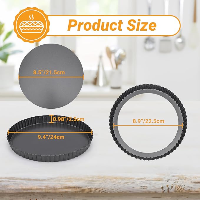 Beasea Tart Pan 9 Inch, 2pcs Tart Pans with Removable Bottom Nonstick Small Round Carbon Steel Tart Quiche Pie Pans for Oven Baking