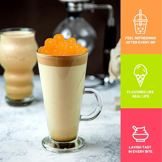 Fanale Peach Popping Boba Pearls, Vegan, Non GMO, Gluten Free, Fat Free, Perfect for Bubble Tea, Smoothies, Ice Cream, Desserts, and Beverages.