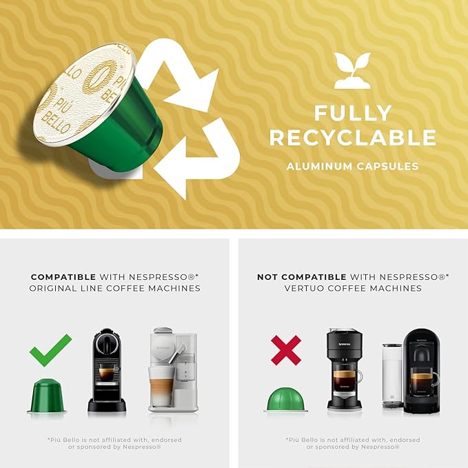 Piu Bello Blend Espresso Coffee Pods for Nespresso Original Machines – Compatible Capsules Pack – Rich & Balanced Taste – Strong Italian Espresso Flavor – Kosher Certified (60 Count, Single Flavor)