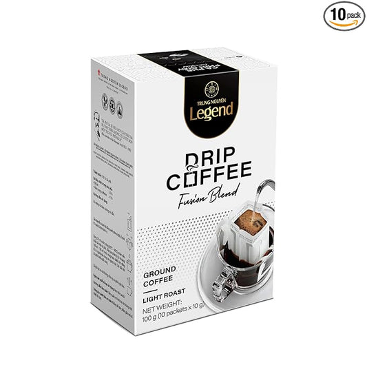 TRUNG NGUYEN LEGEND FUSION BLEND Signature Hand Drip Coffee Bag, Single-Served Pour Over Coffee, Portable Filter Bag for Travelling, Camping, Rich Flavourful Taste (10 Packets/Box)