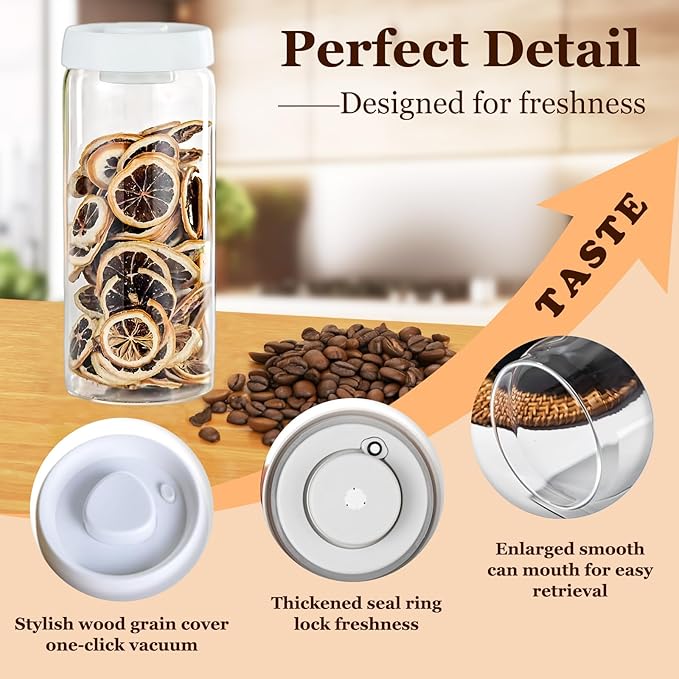 Vacuum Glass Jar with Airtight Lid,61floz/1800ml Borosilicate Glass Coffee Canister Container,Perfect for Coffee Beans & Grounds,Loose Leaf Tea,Candy,Sugar,Nuts,Spices